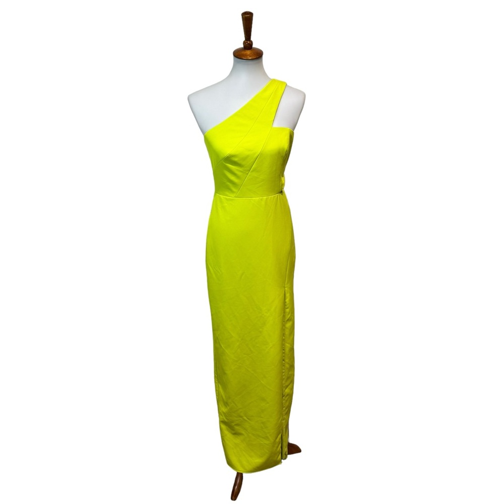 Aidan by Aidan Mattox Asymmetric High Slit Evening Gown Lime Green Size 4